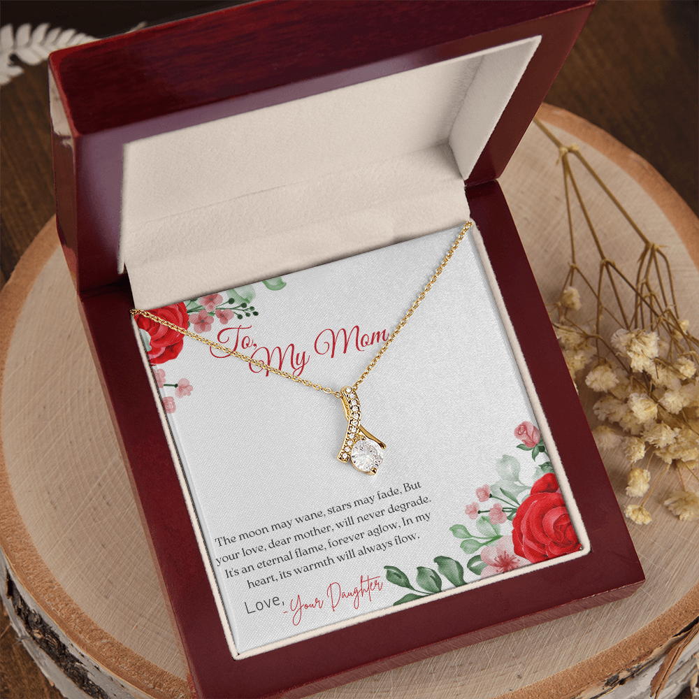 Alluring Beauty gold Necklace in a Luxury Box with a wooden textured background