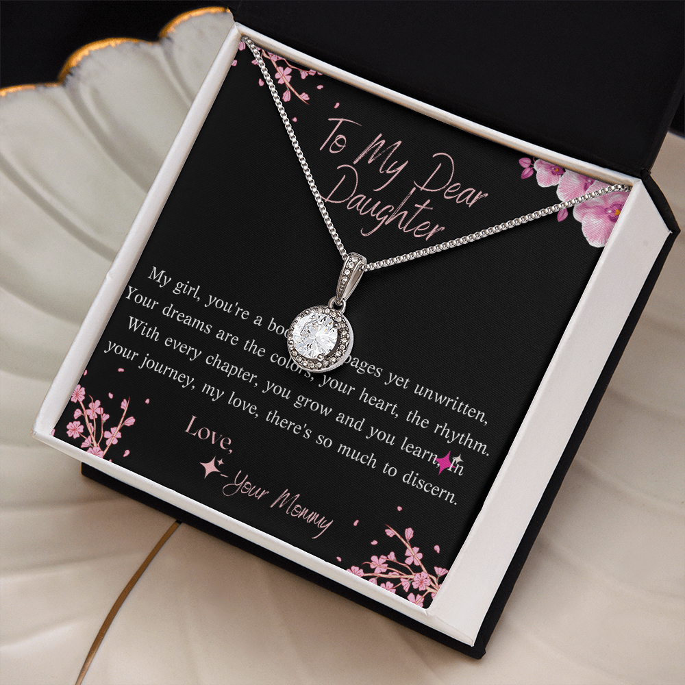 Eternal hope necklace in standard box with message card in a artistic background