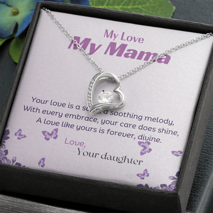 Forever love necklace with a message card and box 