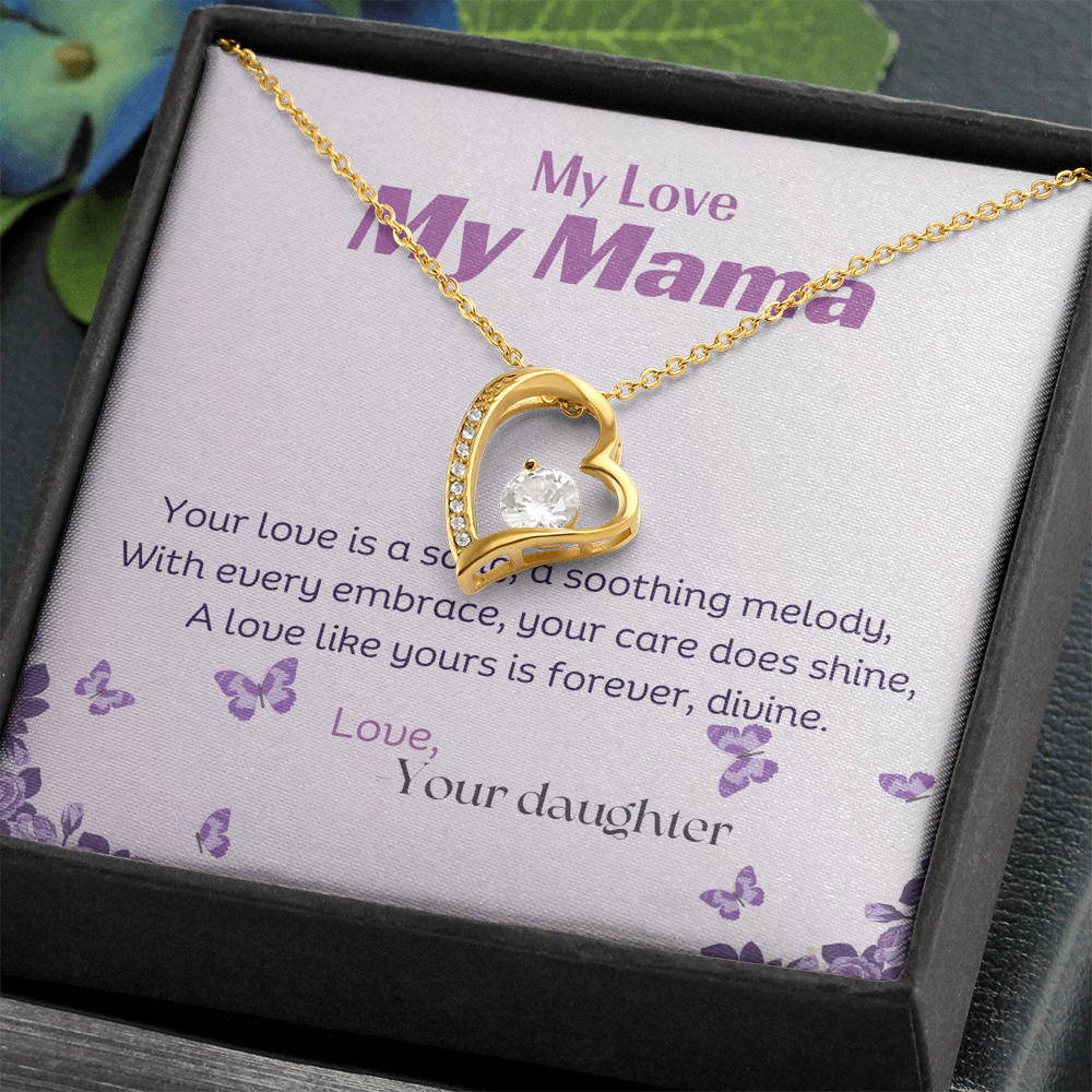 Forever love gold  necklace with a message card and box 