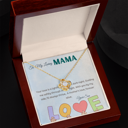 Love knot gold color necklace in a Luxury box with a message card 