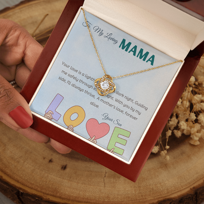 Love knot necklace in a luxury box with a beautiful background with a message card