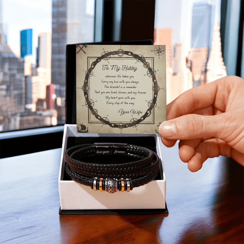 Love you forever bracelet in standard  box with message card in urban background