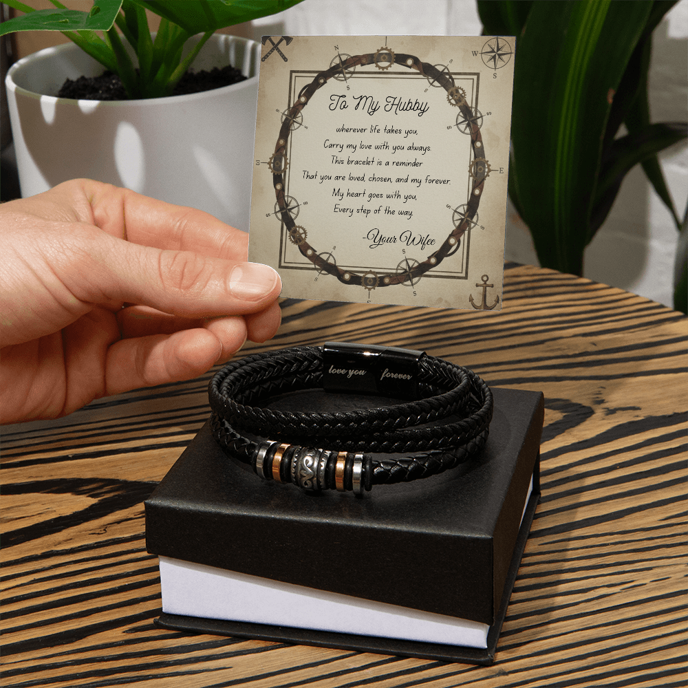 Love you forever bracelet with standard box and message card in modern family background