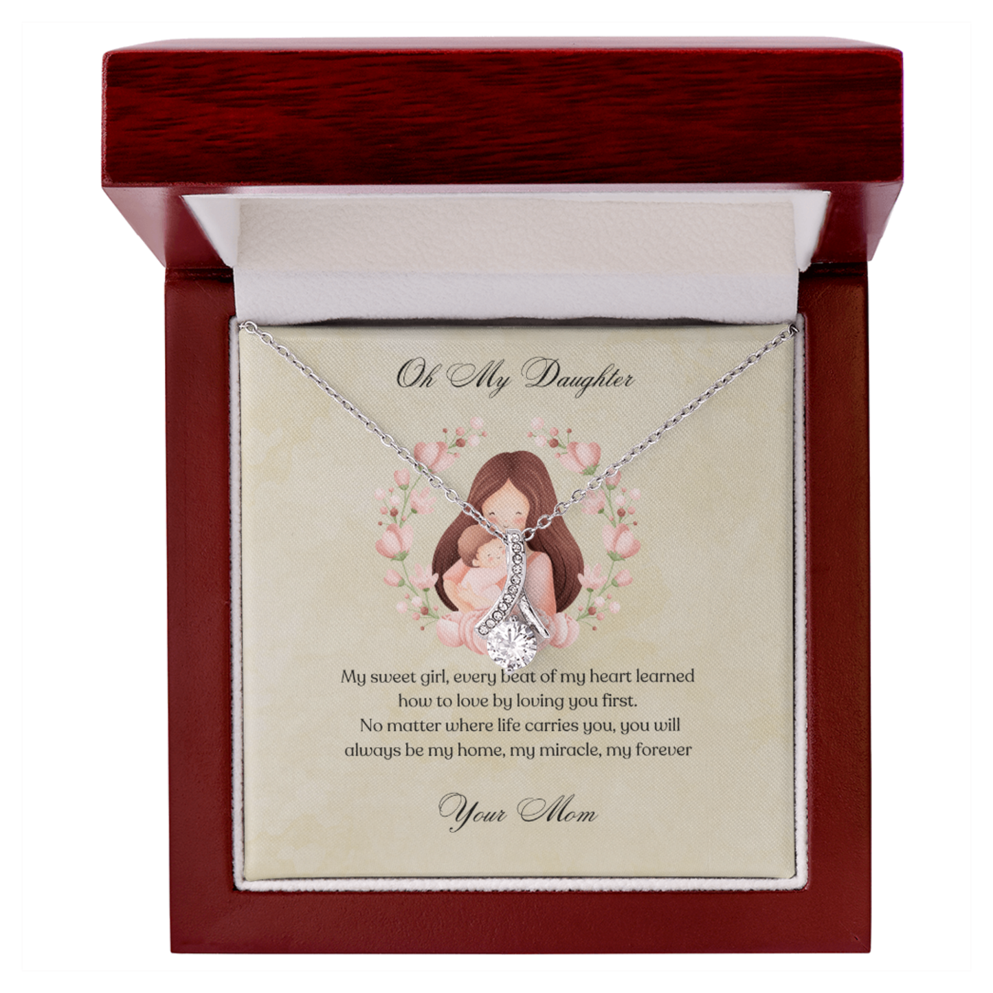 Necklace with a sentimental message card in a Luxury Wooden box
