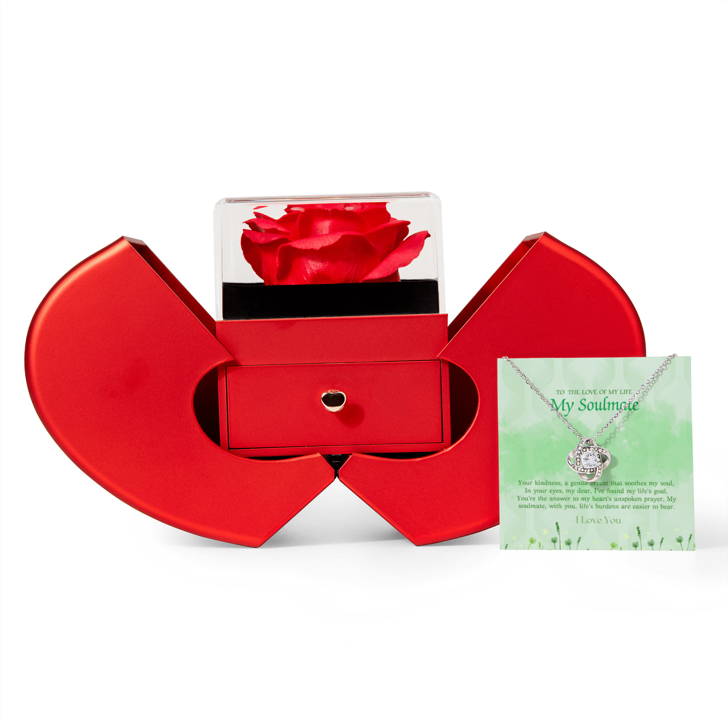 love knot necklace heart shaped rose gift box white gold