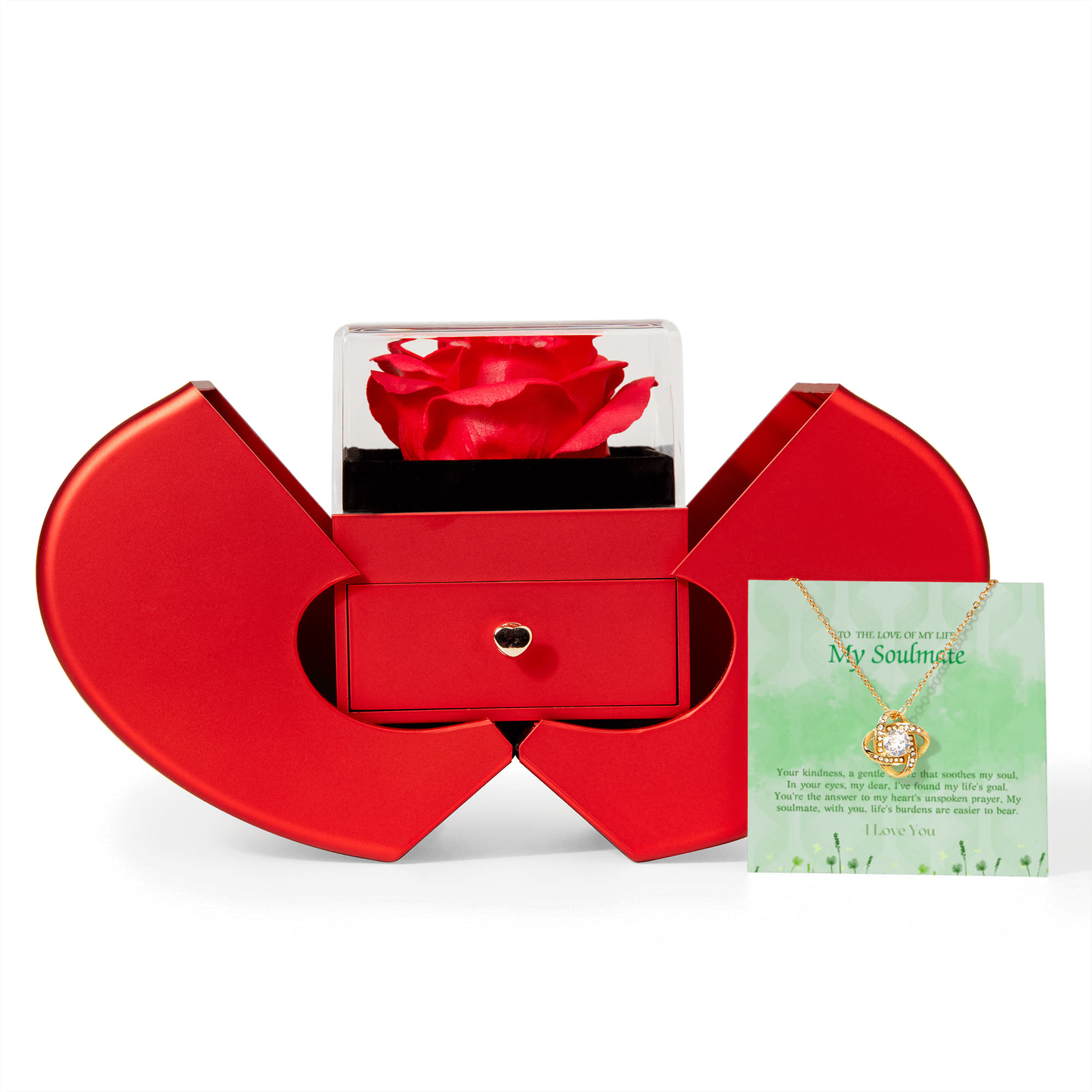 love knot necklace in heart shaped rose gift box yellow gold