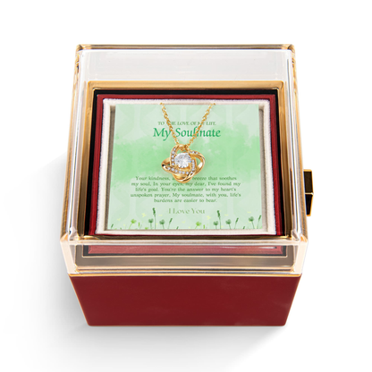 love knot necklace in rotating rose gift box yellow gold