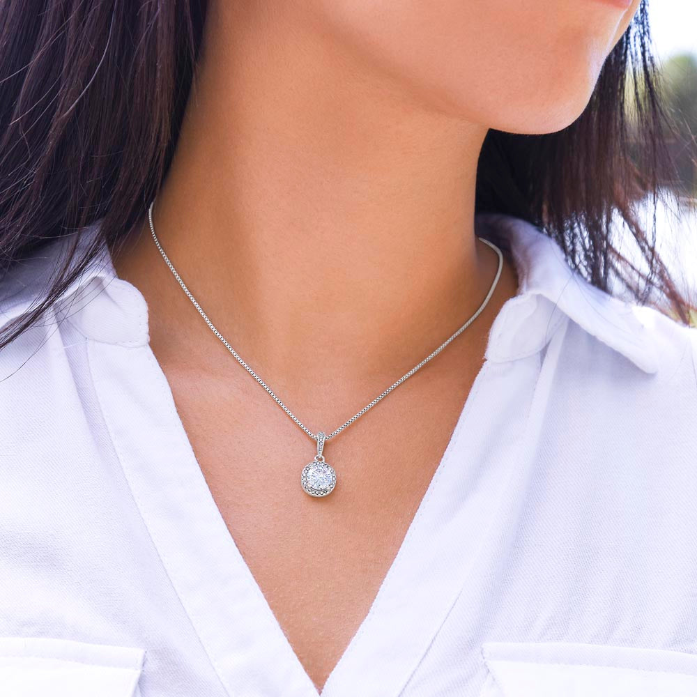 a lady wiring eternal hope necklace