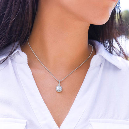 a lady wiring eternal hope necklace