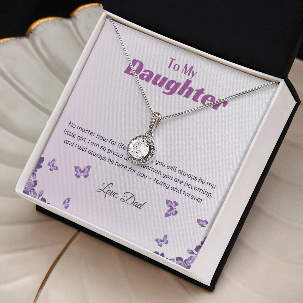 Eternal hope necklace in standard box with a colorful background 