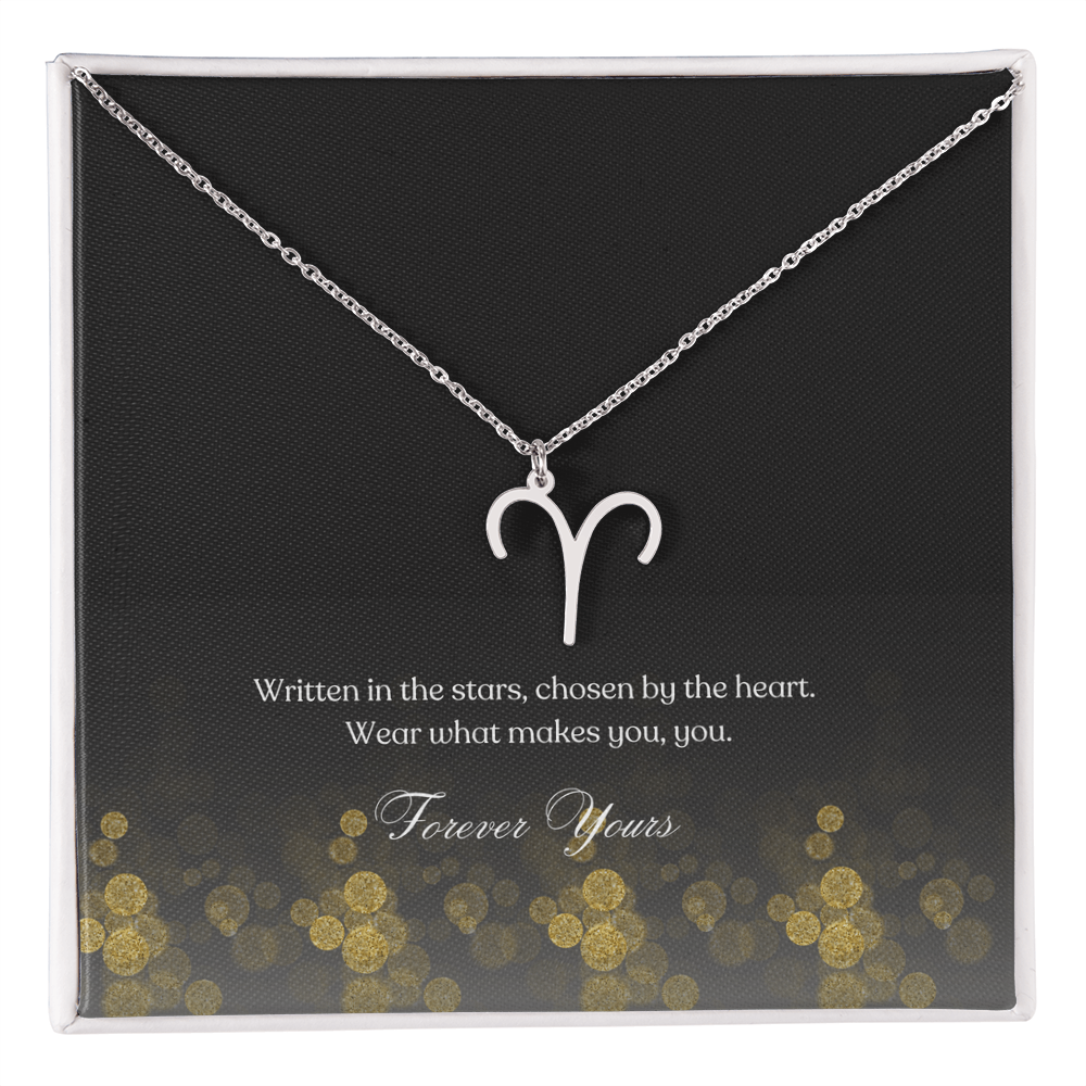 zodiac symbol aries necklace in a simple box