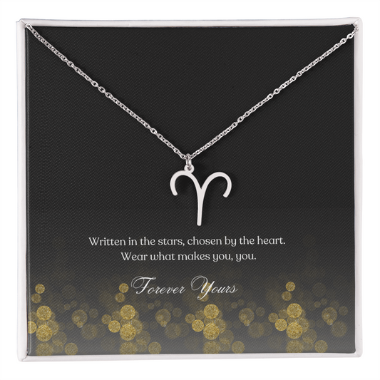zodiac symbol aries necklace in a simple box