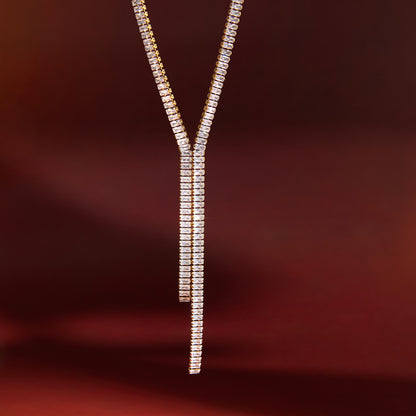 Diamond necklace on a red fabric background