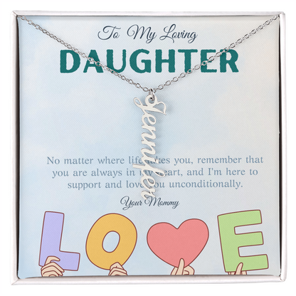 To My Loving Daughter From Mom | Vertical Name Necklace