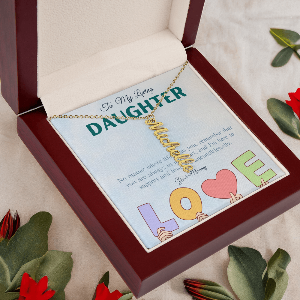 To My Loving Daughter From Mom | Vertical Name Necklace