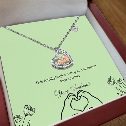 Baby feet necklace in a wooden box with LED with clear view
