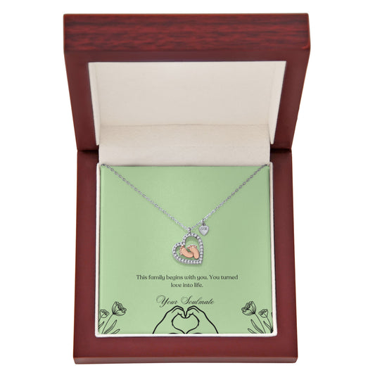 Baby feet necklace in a wooden box with LED