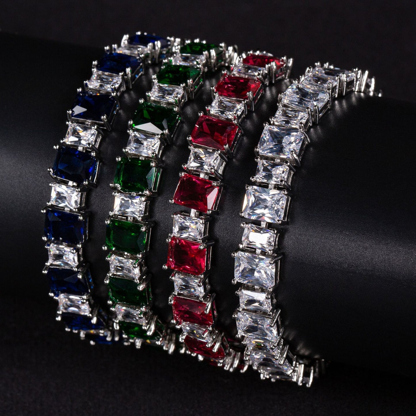 Bracelet with multicolored gemstones on a black background
