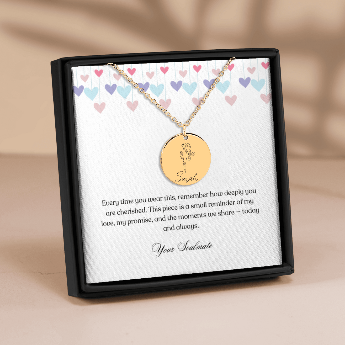 Personalized Name & Birth Flower Round Necklace – From Soulmate