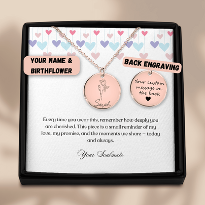 Personalized Name & Birth Flower Round Necklace – From Soulmate