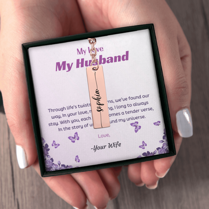 Personalized Name Vertical Bar Keychain – From Wife to Husband