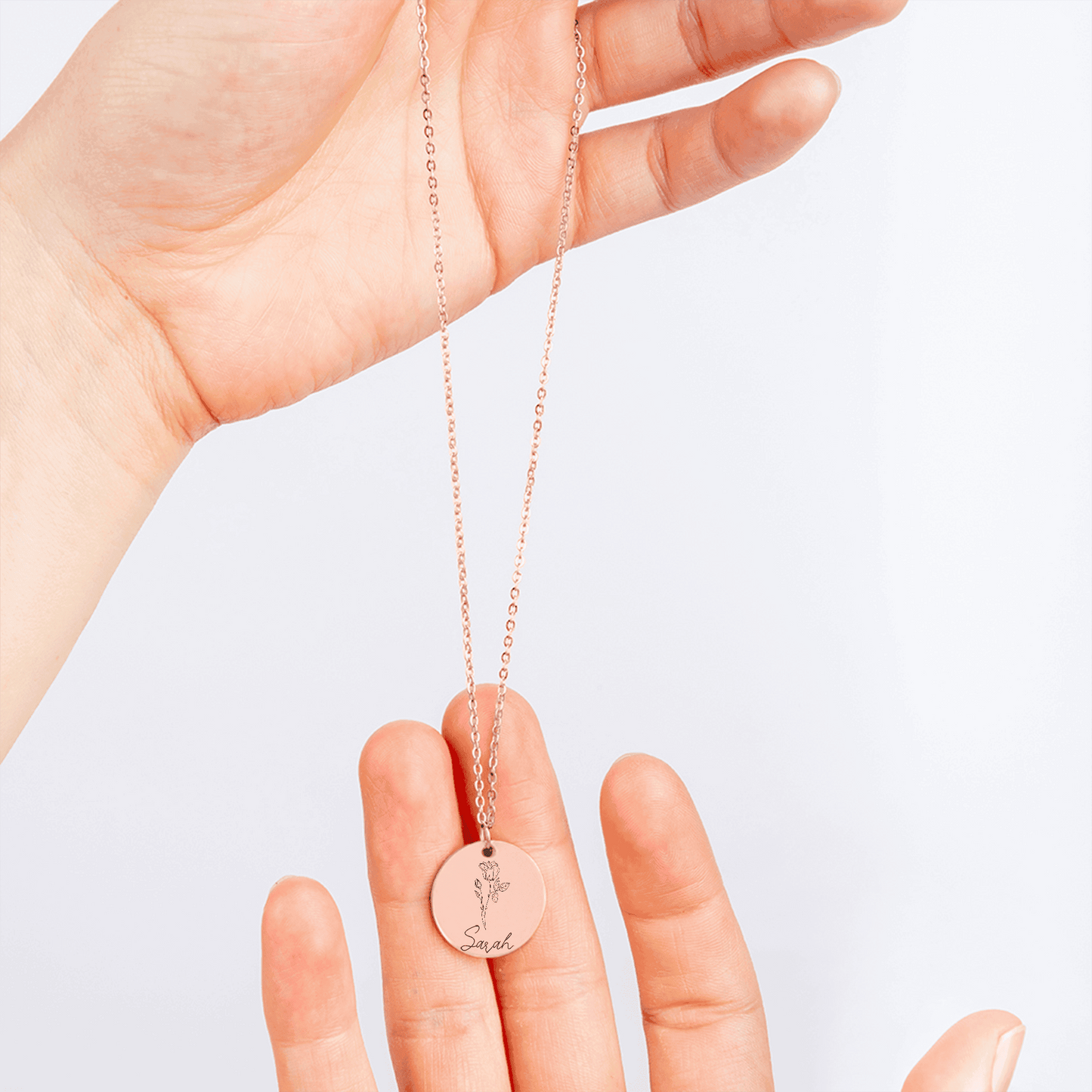 Personalized Name & Birth Flower Round Necklace – From Soulmate