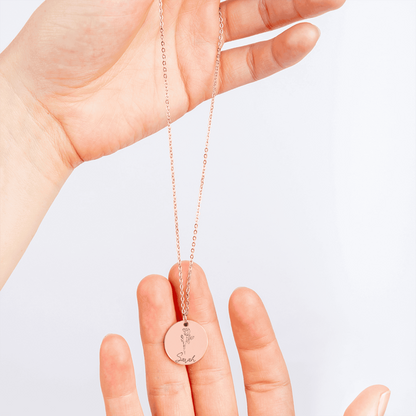Personalized Name & Birth Flower Round Necklace – From Soulmate