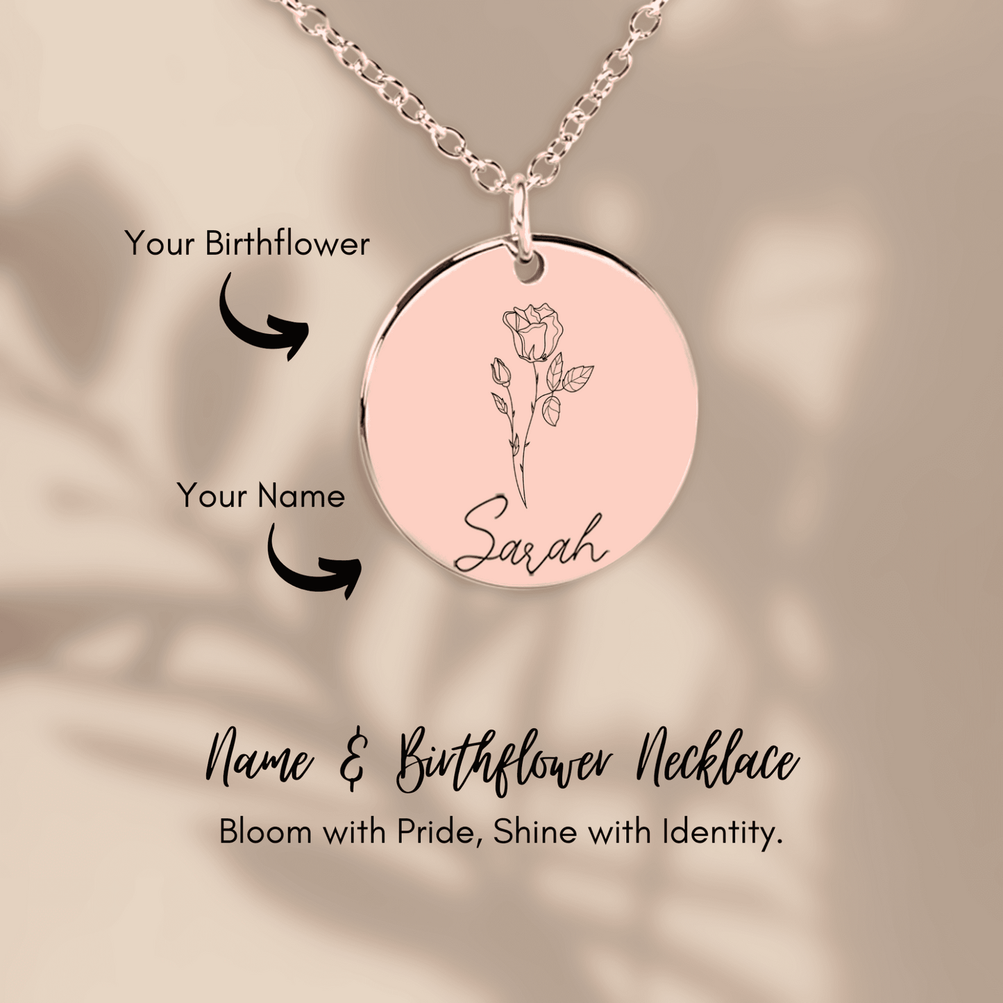 Personalized Name & Birth Flower Round Necklace – From Soulmate