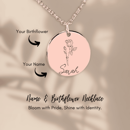 Personalized Name & Birth Flower Round Necklace – From Soulmate