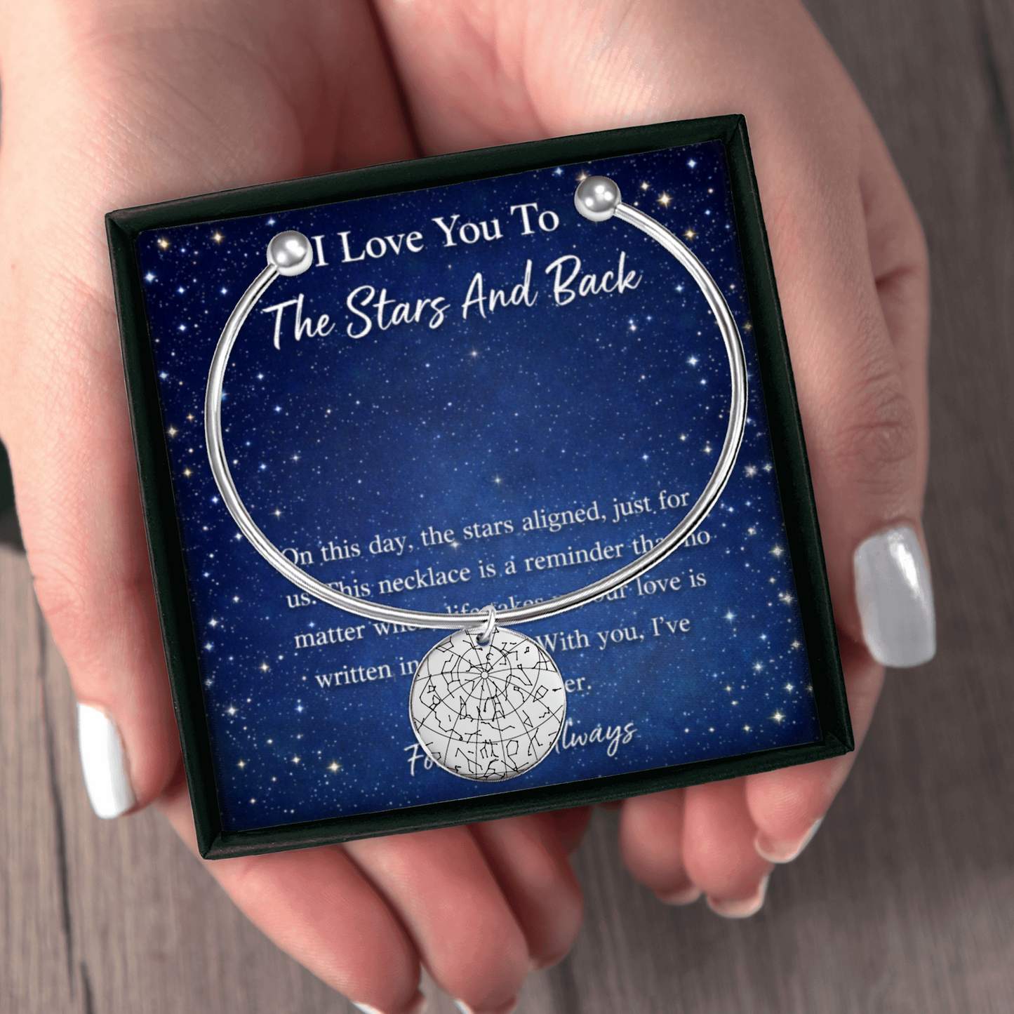 Custom Star Map Bangle – Personalized Night Sky Jewelry with Engraving
