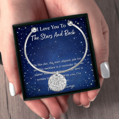 Custom Star Map Bangle – Personalized Night Sky Jewelry with Engraving