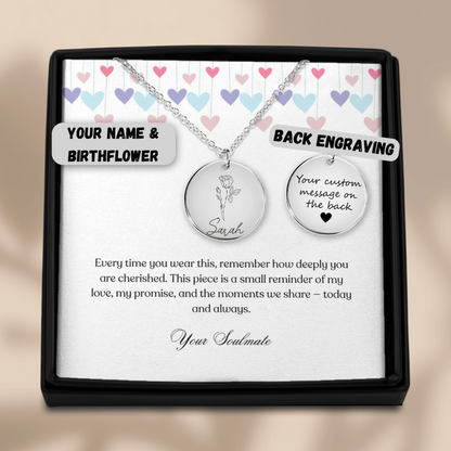 Personalized Name & Birth Flower Round Necklace – From Soulmate