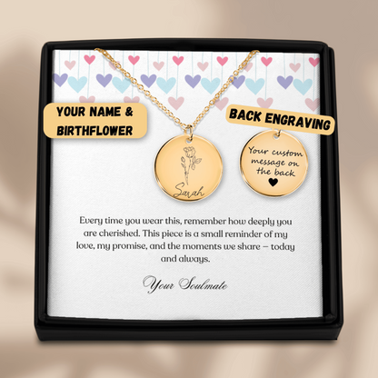 Personalized Name & Birth Flower Round Necklace – From Soulmate
