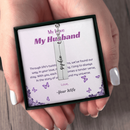 Personalized Name Vertical Bar Keychain – From Wife to Husband