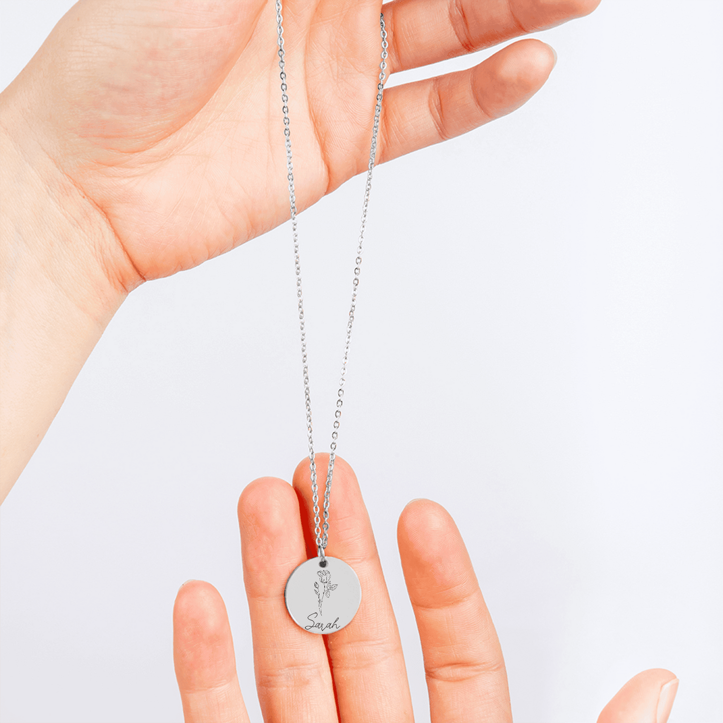 Personalized Name & Birth Flower Round Necklace – From Soulmate