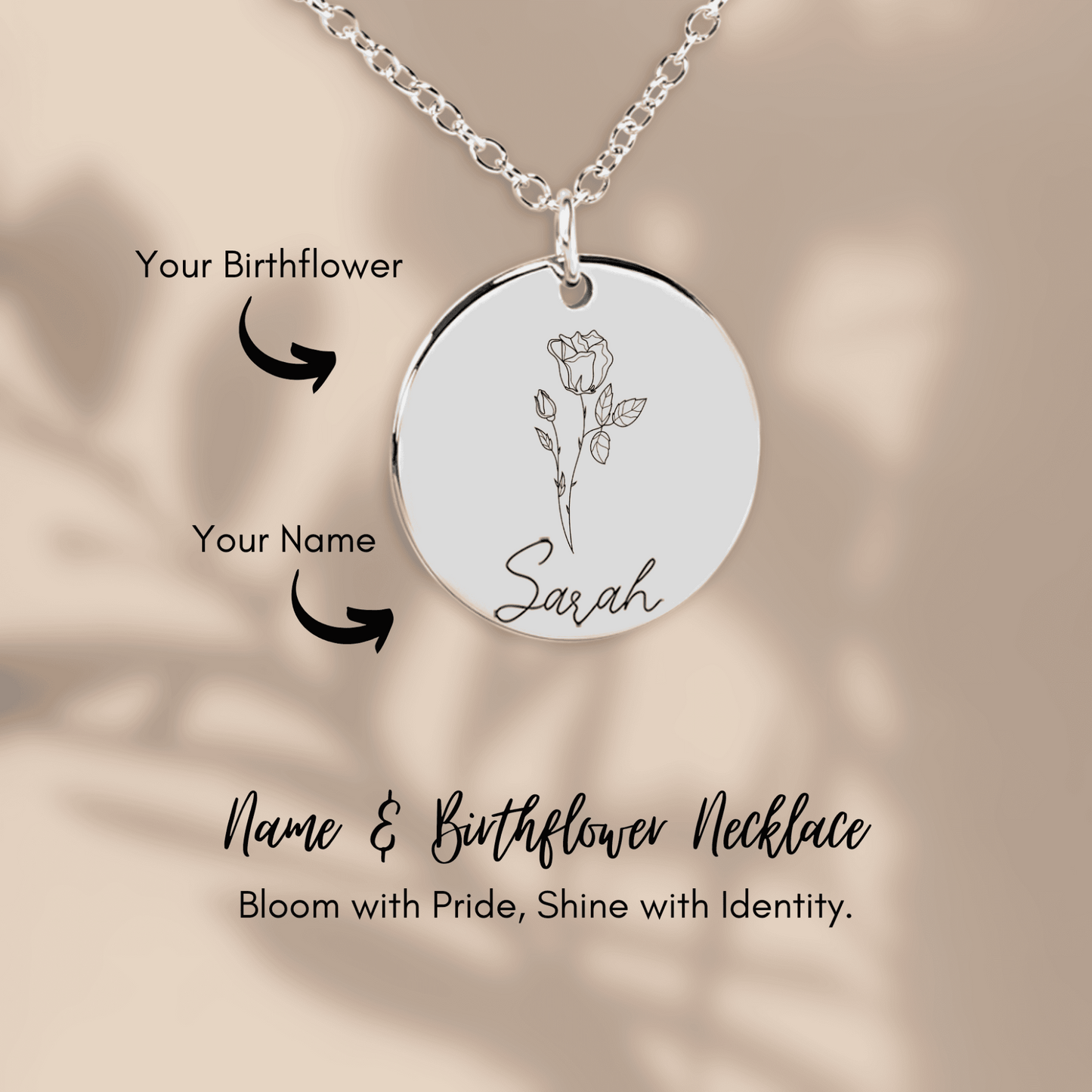 Personalized Name & Birth Flower Round Necklace – From Soulmate