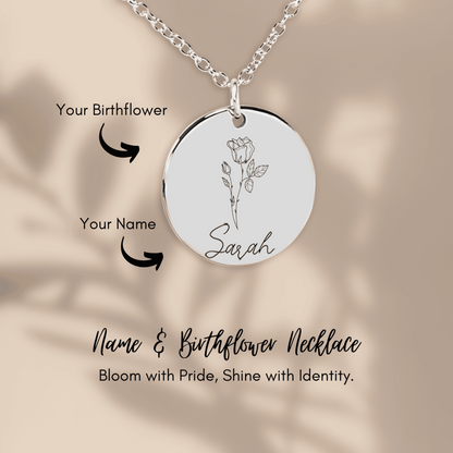 Personalized Name & Birth Flower Round Necklace – From Soulmate