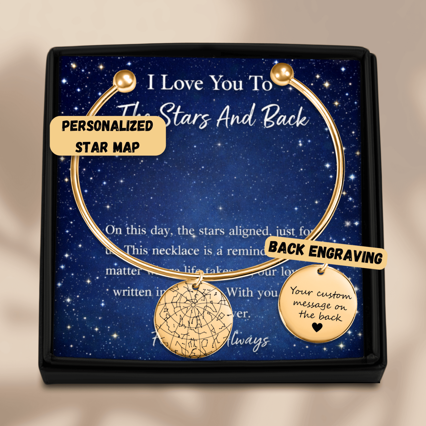 Custom Star Map Bangle – Personalized Night Sky Jewelry with Engraving