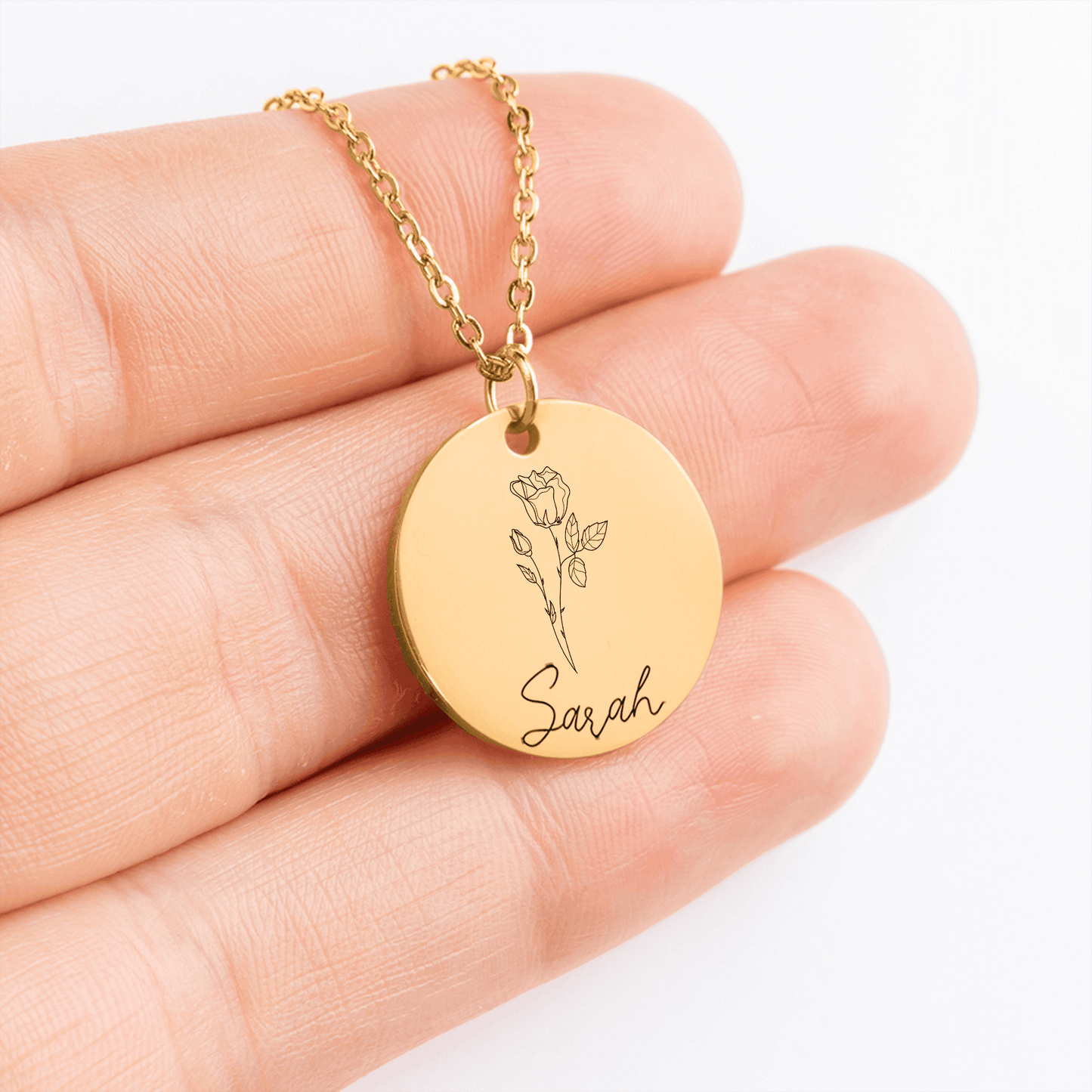 Personalized Name & Birth Flower Round Necklace – From Soulmate