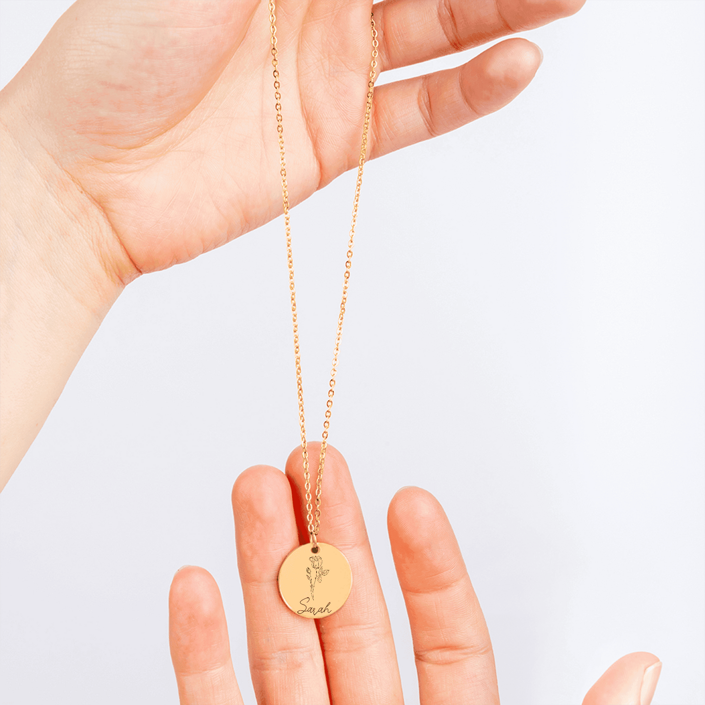 Personalized Name & Birth Flower Round Necklace – From Soulmate