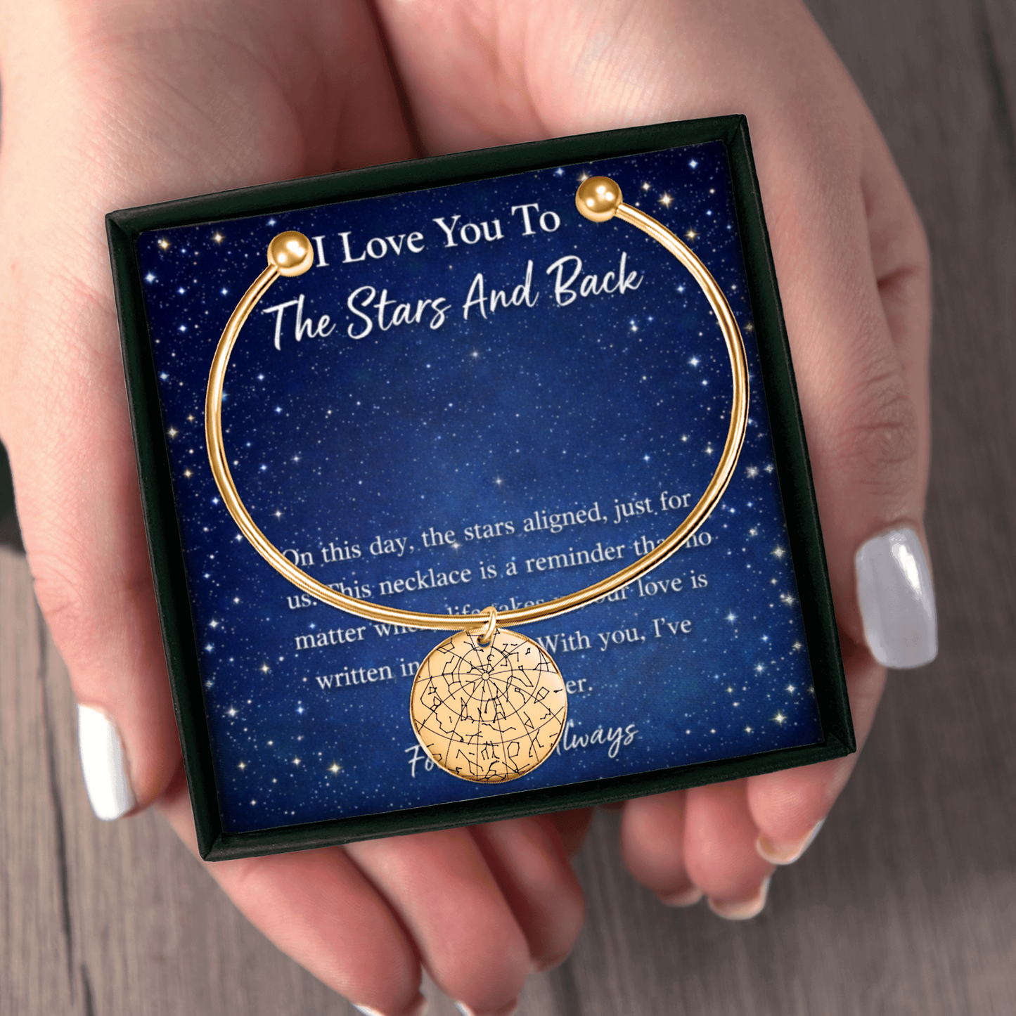 Custom Star Map Bangle – Personalized Night Sky Jewelry with Engraving