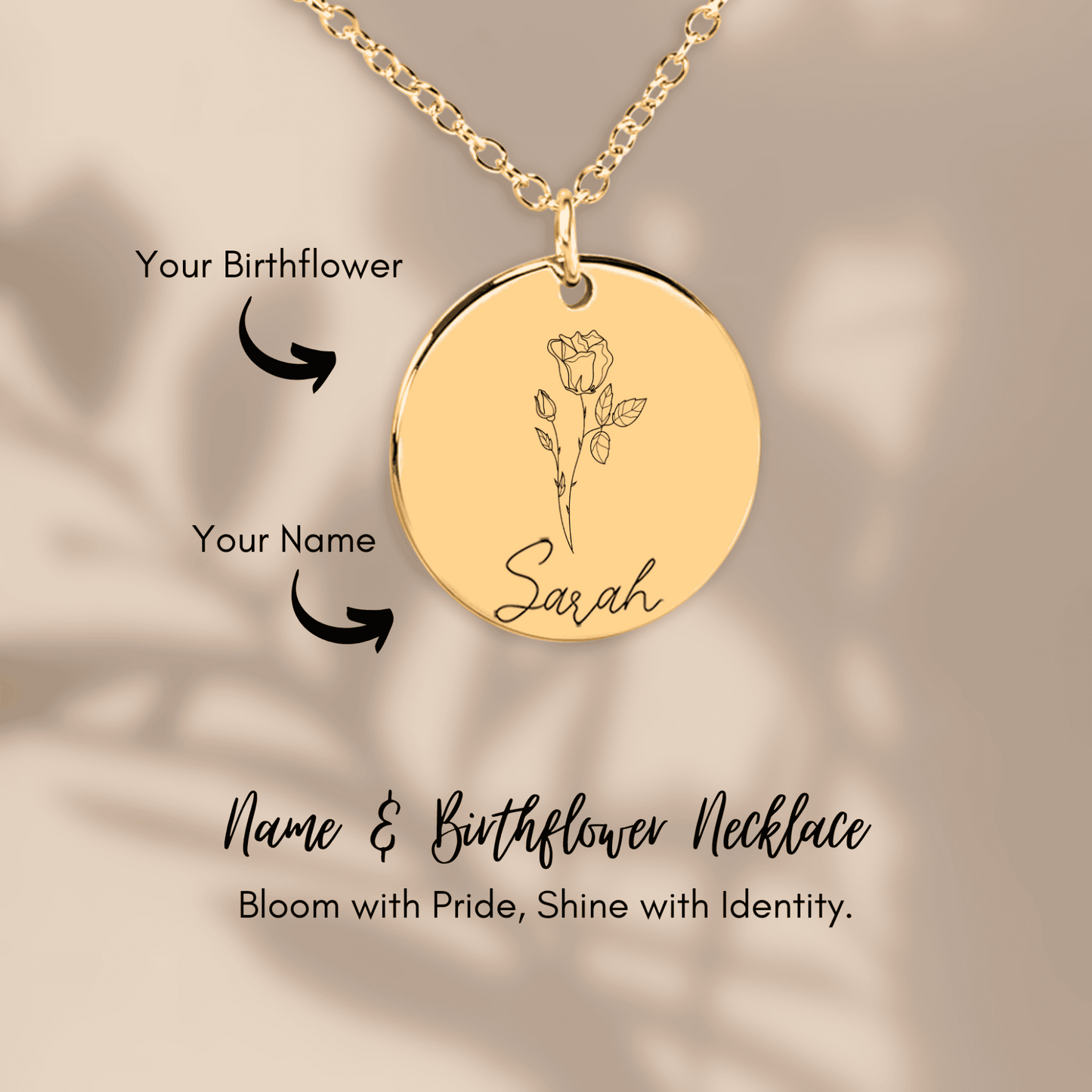 Personalized Name & Birth Flower Round Necklace – From Soulmate