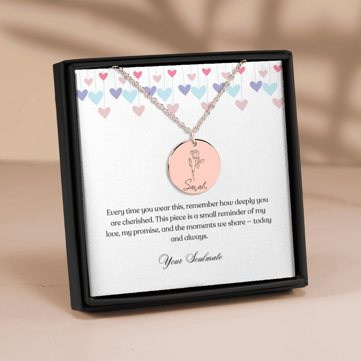Personalized Name & Birth Flower Round Necklace – From Soulmate