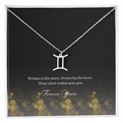 zodiac symbol gemini stainless steel variant in a standard box