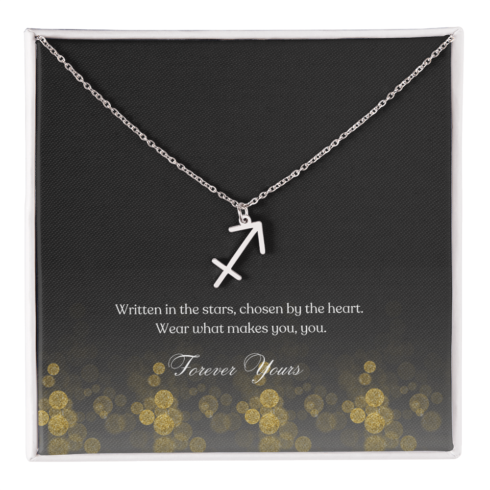 zodiac symbol Sagittarius stainless steel variant in a standard box