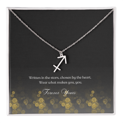 zodiac symbol Sagittarius stainless steel variant in a standard box