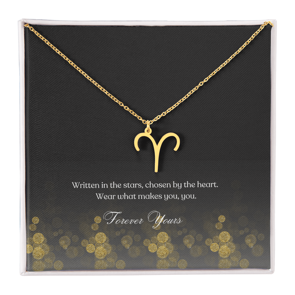 zodiac symbol aries gold necklace in a simple box